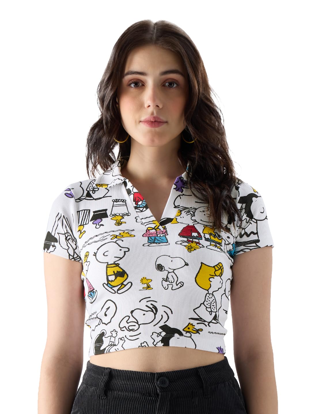 the souled store Official Peanuts: Playtime Women and Girls Short Sleeve All Over Print Slim Fit Cropped Polos-picture-36