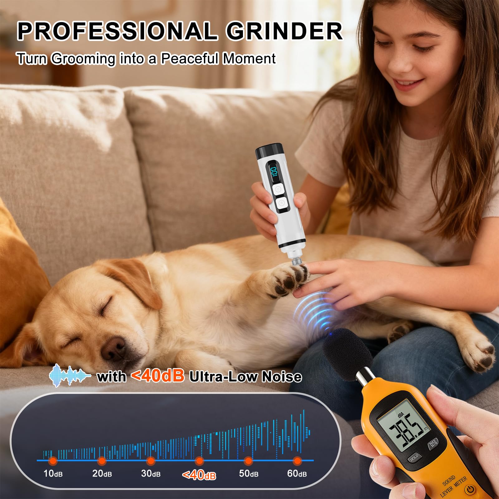 Dog Nail Grinder Quiet Electric with LED Light 2 Speed Professional Pet Nail Grinder for Dogs and Cats Safe Paw Grooming Tool for Small Medium Large Dogs - image 3