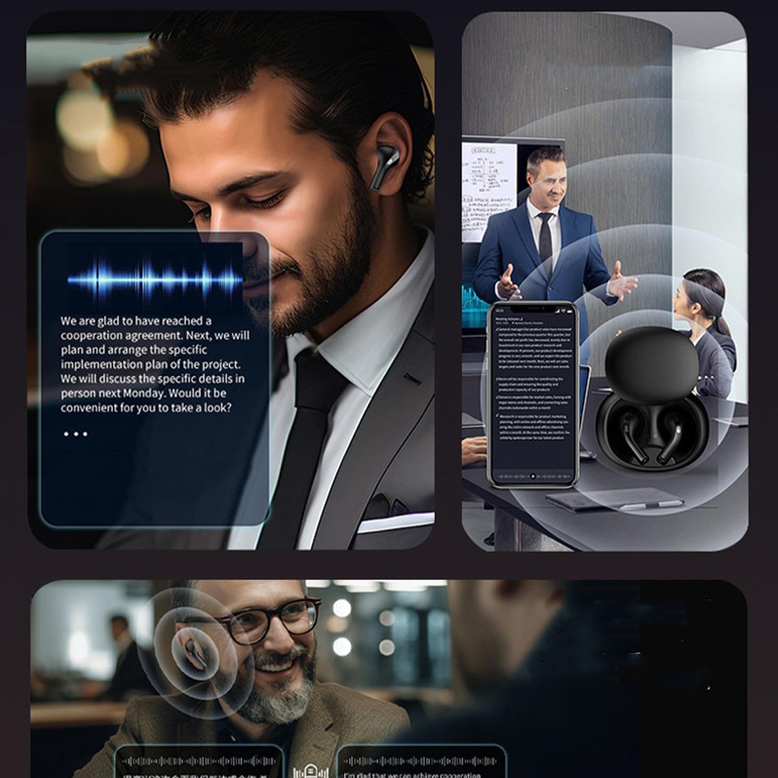 Auricolari traduttori linguistici, traduzione in tempo reale per 144 lingue, auricolari wireless con display a batteria, auricolari fitness per corsa e sport