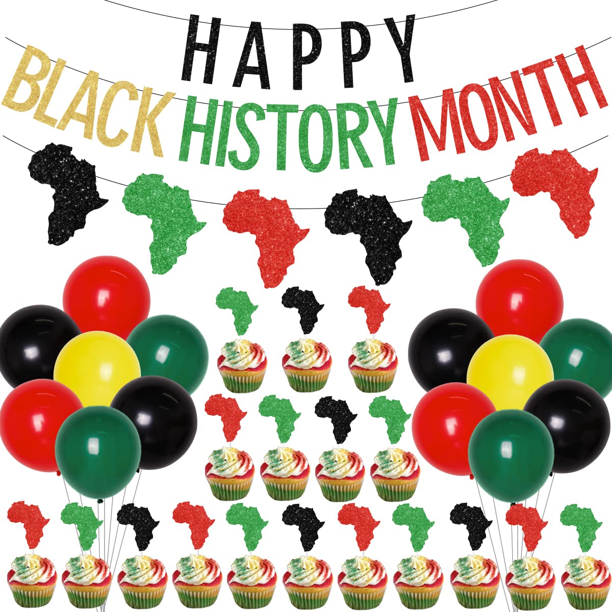 Kit Decorazioni Mese Della Storia Nera: Striscione, Ghirlanda Mappa Africana, Topper Cupcake E Palloncini Per Feste Afroamericane
