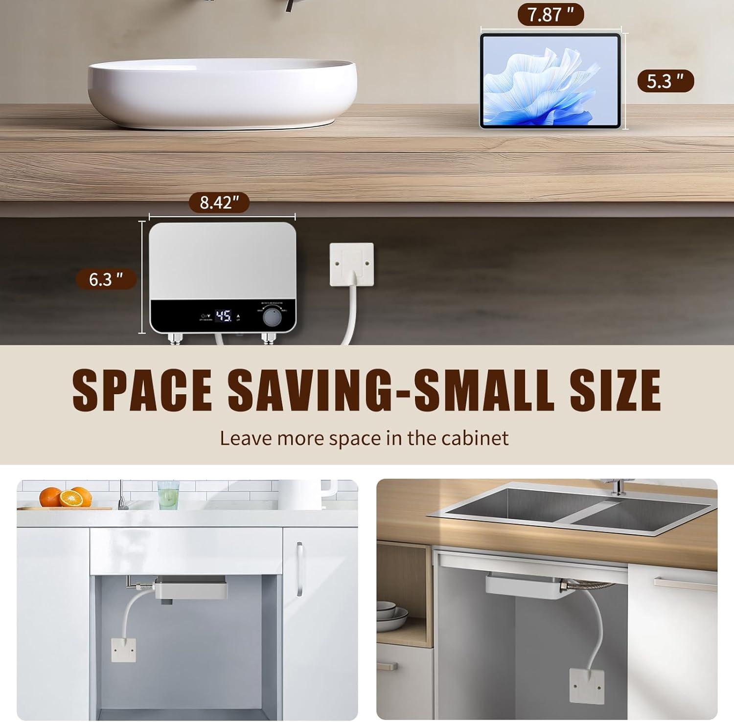 Tankless Water Heater Electric 110v,3500W Instant Hot Water Heater With Automatic Control System Touch Digital Display， Constant Temperature Wall or Floor Mounted for Kitchen,Laundry Sink
