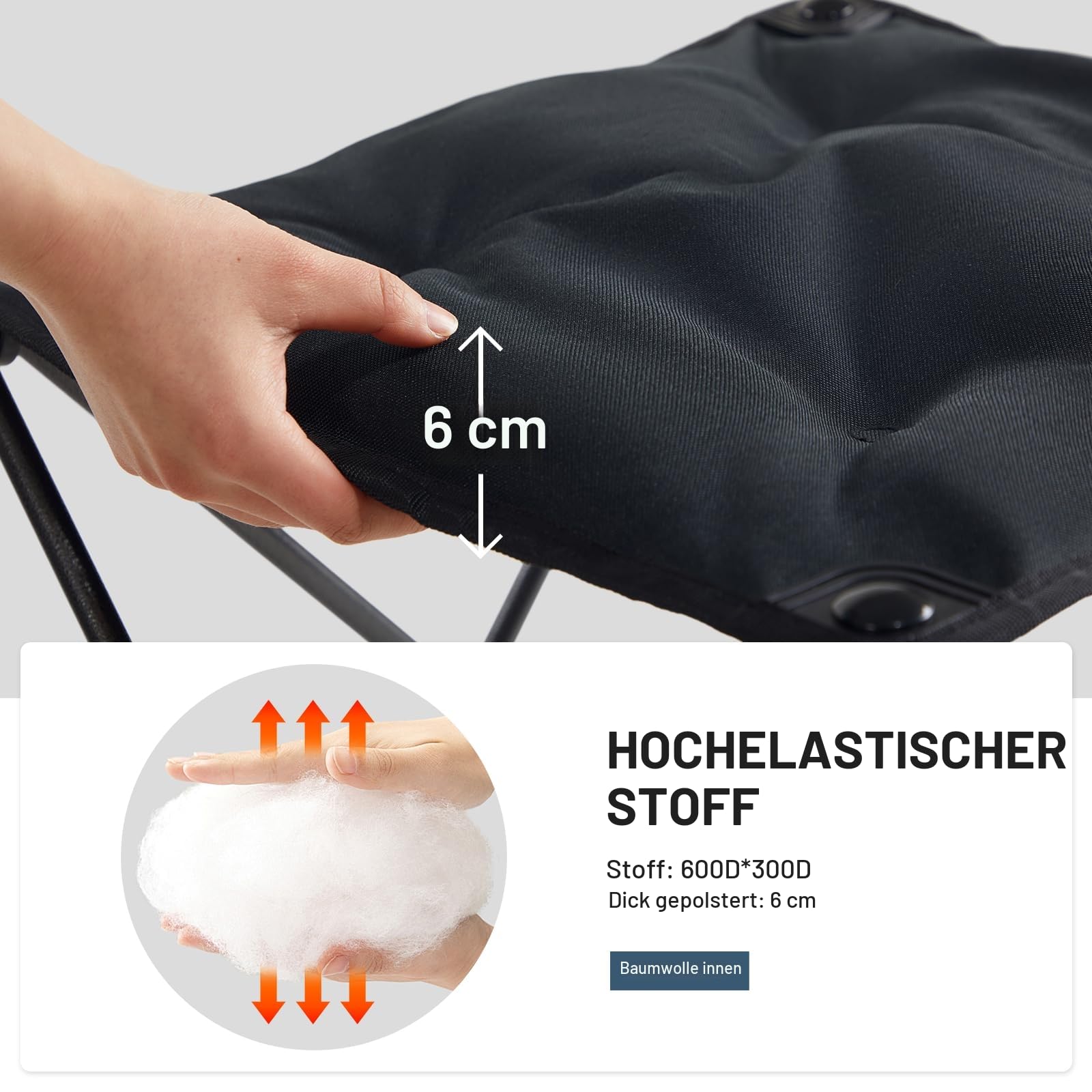 TIMBER RIDGE Klapphocker Camping Fußhocker Höhe von 46cm Campinghocker gepolstert leicht tragbar als Fußstütze für Camping Garten Strand 48x48x46cm belastbar bis 80kg