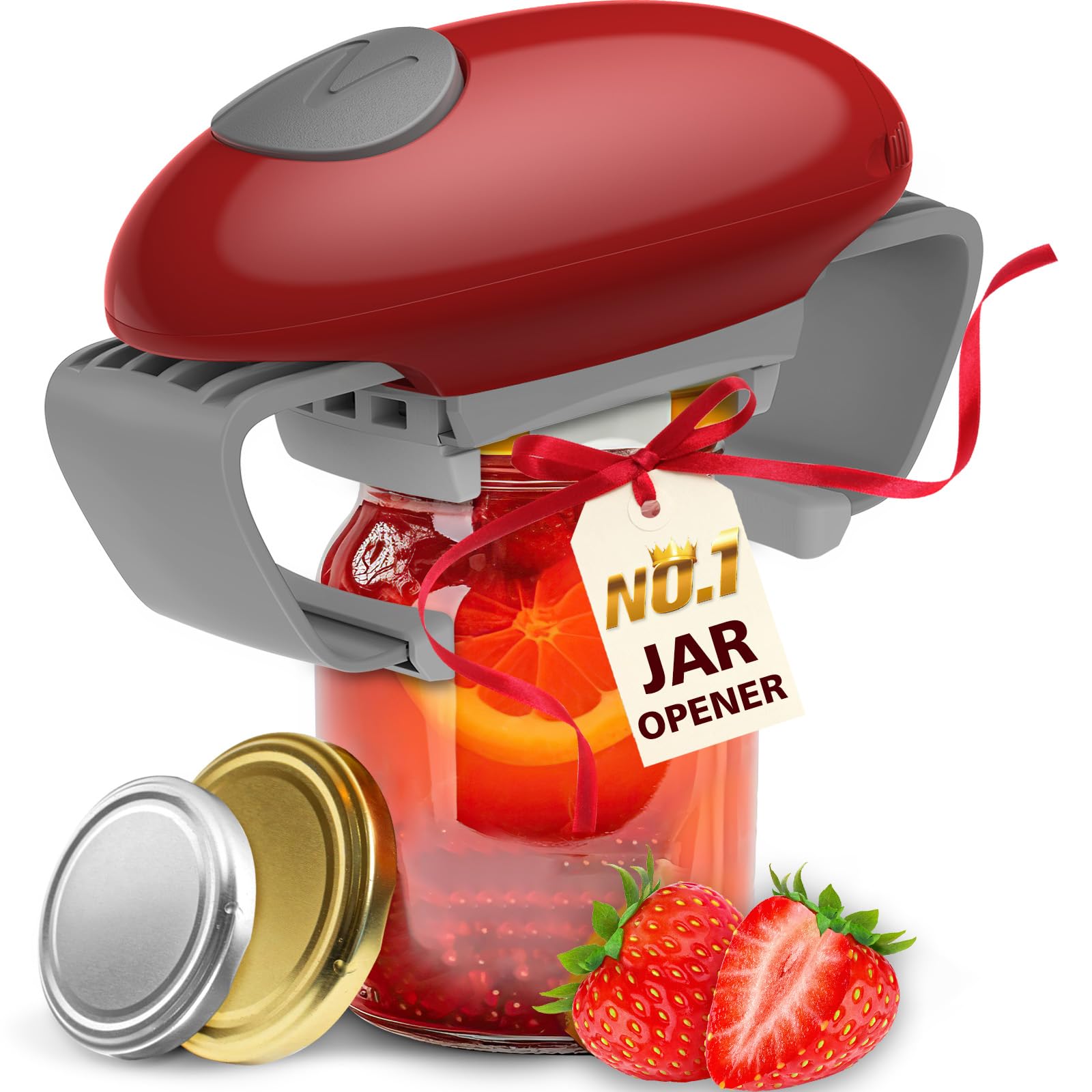 Higher Torque Electric Jar Opener for Seniors with Arthritis Fit Almost Jars Size, Strong Tough Automatic Jar Opener for Weak Hands, Hands Free Battery Operated Bottle Opener for Arthritic Hands, Red