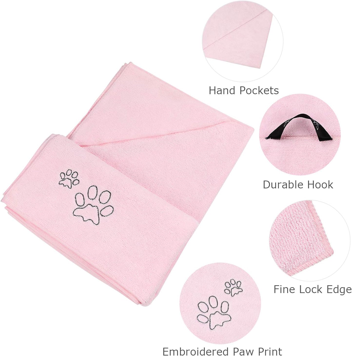 Winthome Dog Towel Super Absorbent Large Microfiber Quick Dry Cat Towel with Hands Pocket Dog Drying Bath Towel for Small Medium Large Dogs and Cats