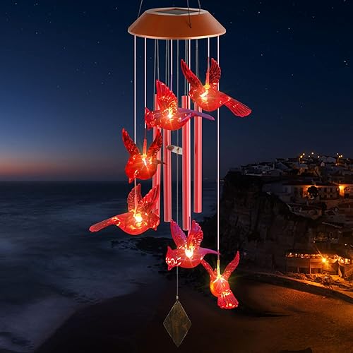 Miniatura 8 de Campanilla de viento solar de colibrí que cambia de color al aire libre, decoración de jardín, regalo de abuela, regalos para mamá, regalos de