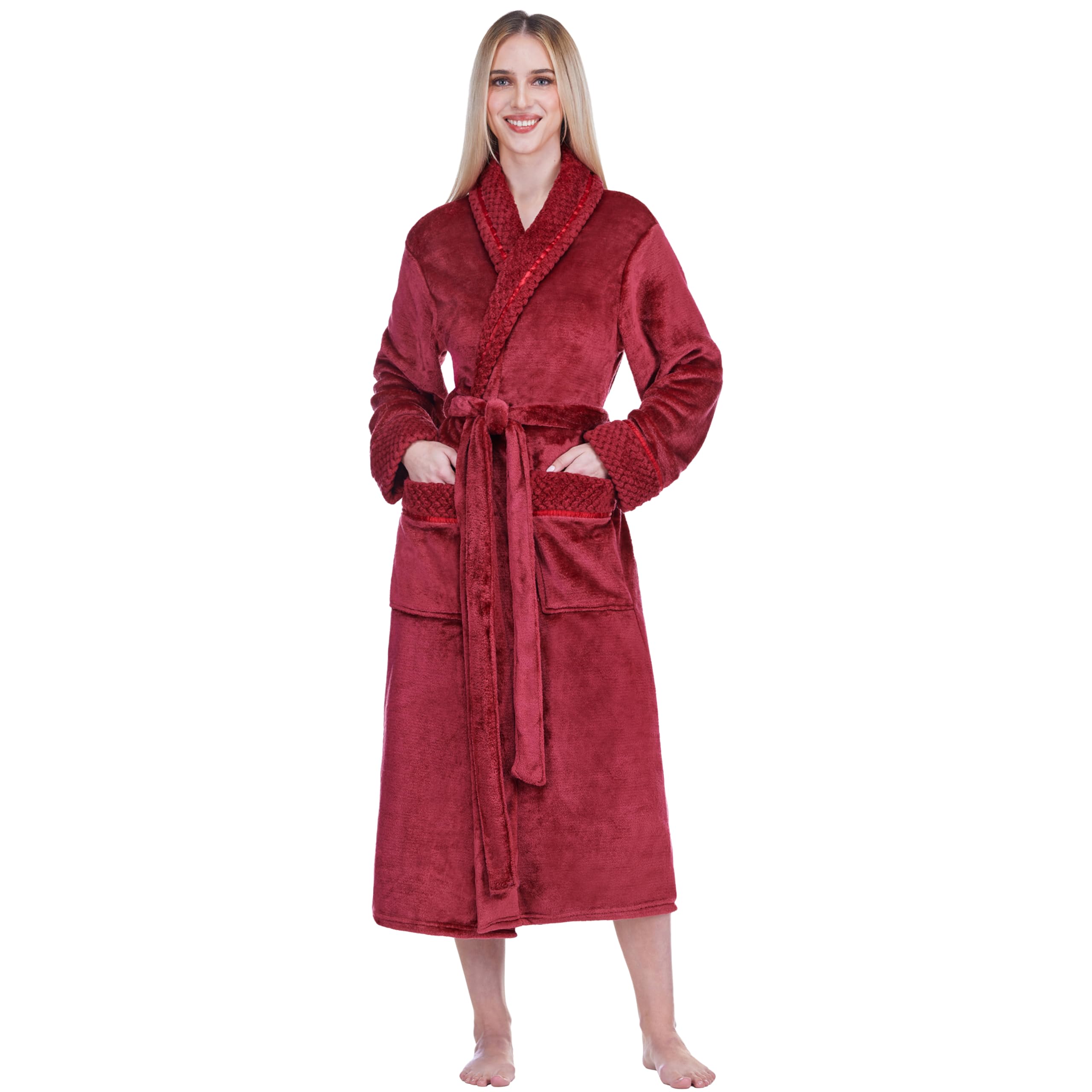 PAVILIA Soft Plush Women Fleece Robe, Cozy Warm Bathrobe, Fuzzy Female Long Spa Robe