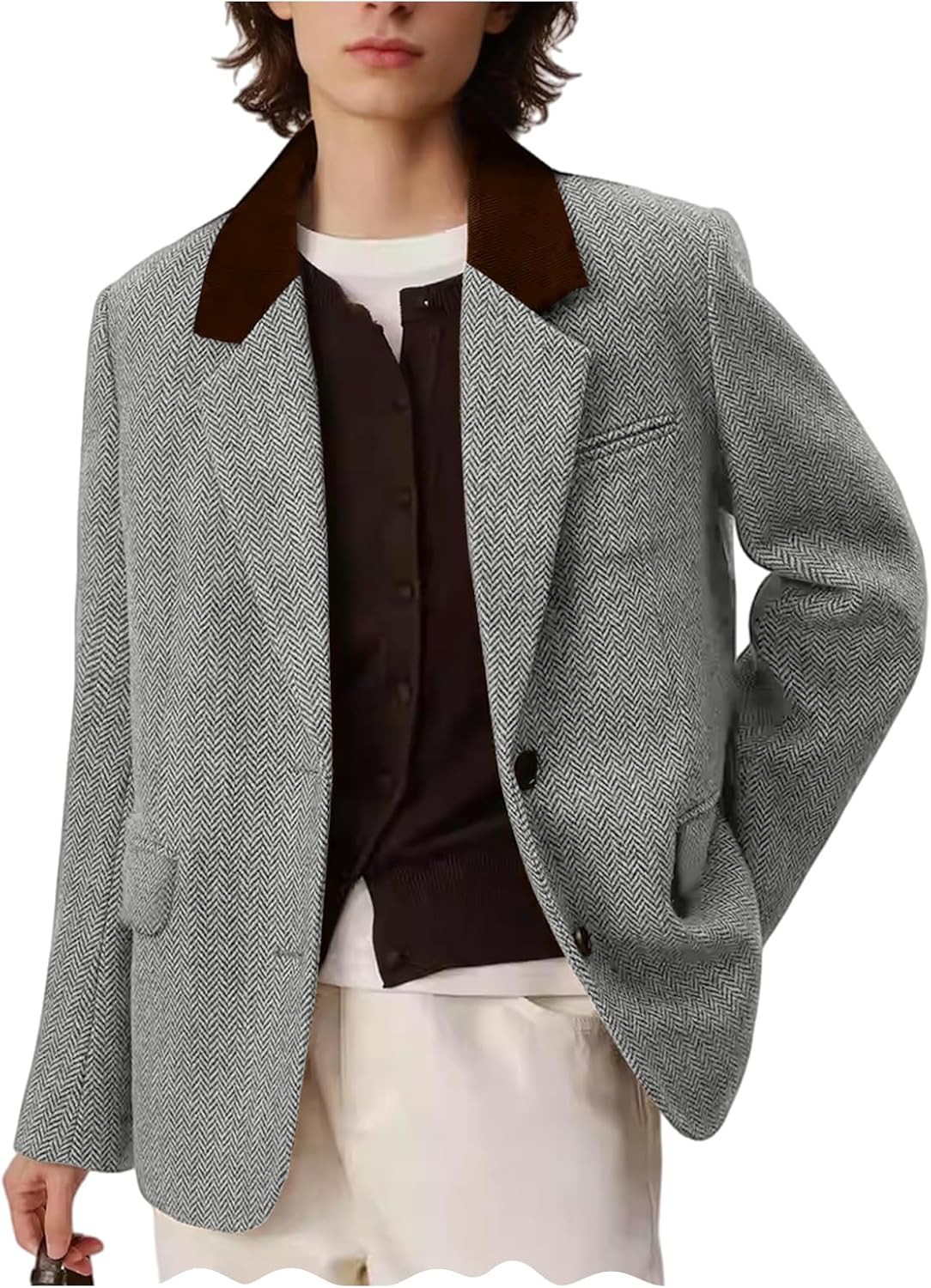 Men's Herringbone Tweed Blazer Jacket Retro Fashion Sports Coat Suit Jackets Western Business Party Prom