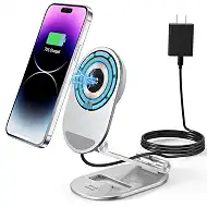 Magnetic Wireless Charger, Minthouz Foldable Mag Safe Charging Stand, Adjustable Wireless Charging Station with 20W Wall Adapter, for iPhone 16 15 14 13 12 Pro/Max/Plus, AirPods 3/Pro 2/Pro