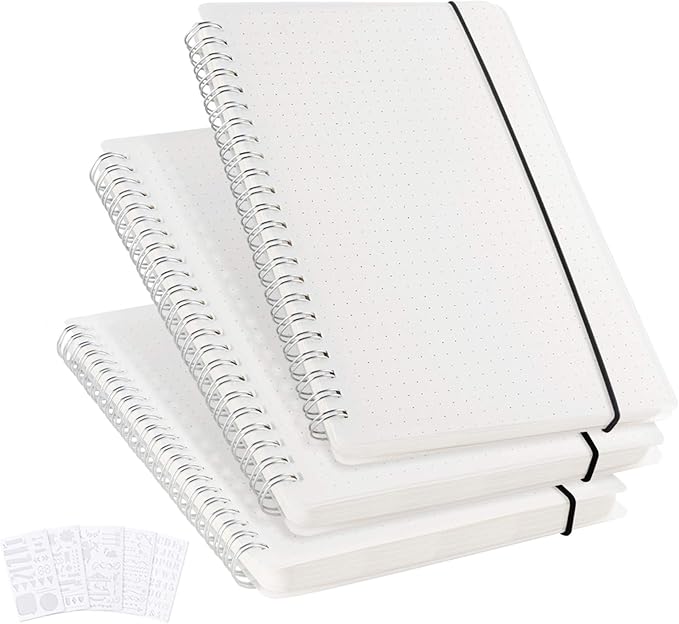 3 Pack Journal Notebook Dotted, A5 Clear Journals Dot Spiral (No Bleed