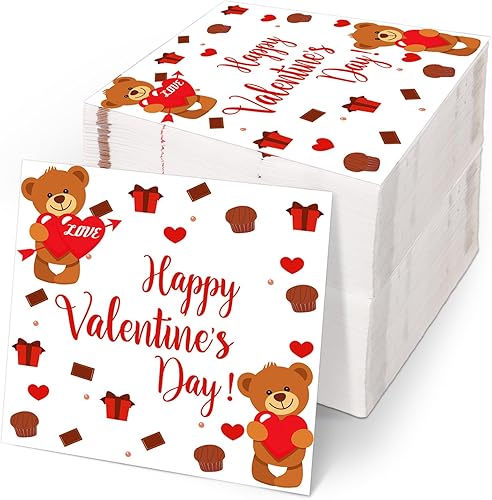 Miniatura 1 de 100 servilletas para el día de San Valentín, 13 x 13 pulgadas, servilletas decorativas de oso de corazón, servilletas de cena, toallas de papel para