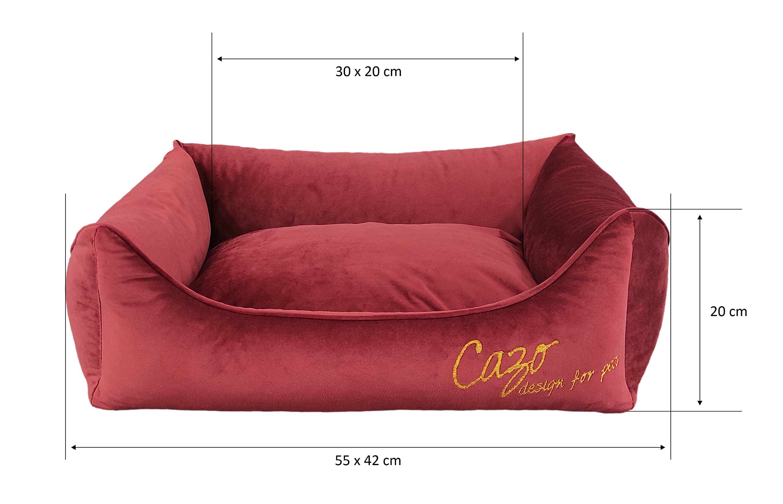 Hundebett Daunenbett CAZO Milan für Hund oder Katze 55 x 42 cm, Innenmaß 30 x 20 cm, Burgund, Größe XS