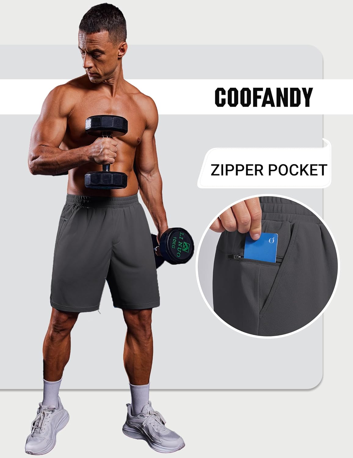COOFANDY Mens Athletic Running Shorts with Zipper Pockets Quick Dry 7" Gym Workout Training Shorts - Image 3