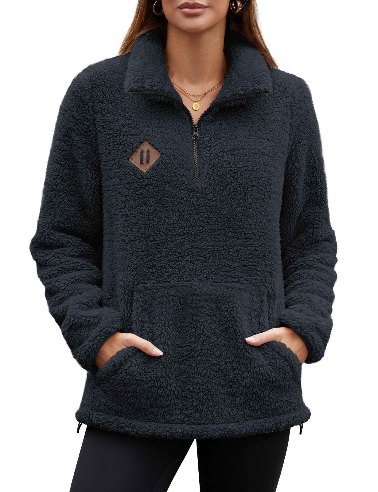Vancavoo Sweat Polaire Femme Demi-Zip Pull Teddy Chaud Sweatshirt