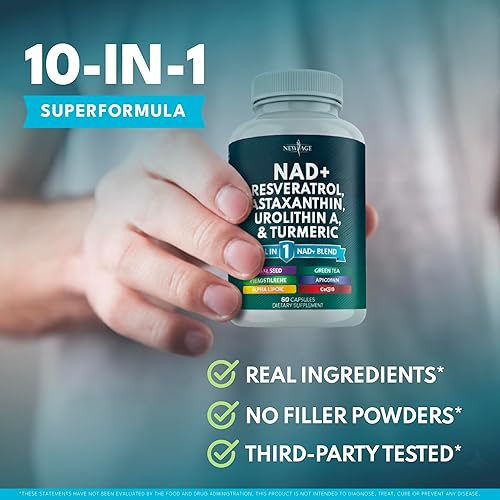 Miniatura 6 de Suplemento NAD+  Astaxantina, Urolitina A, Resveratrol, CoQ10 y mezcla de antioxidantes  Energía celular, apoyo mitocondrial  Vegano, sin OMG  60