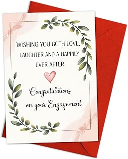Engagement Card & Wedding Card – Elegant Floral Wreath Design, Romantic Congratulations Message, Perfect for Newly Engaged Couple – 8x5.3 Inch