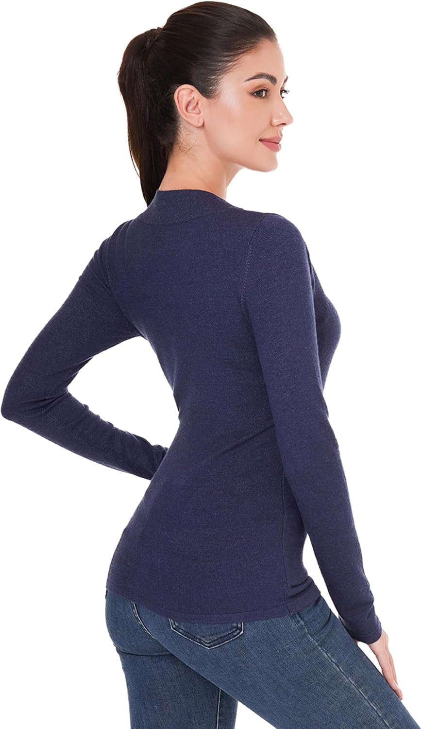 AmélieBoutik Women V Neck Faux Wrap Lightweight Long Sleeve Tunic Sweater Blouse Tops - Image 2