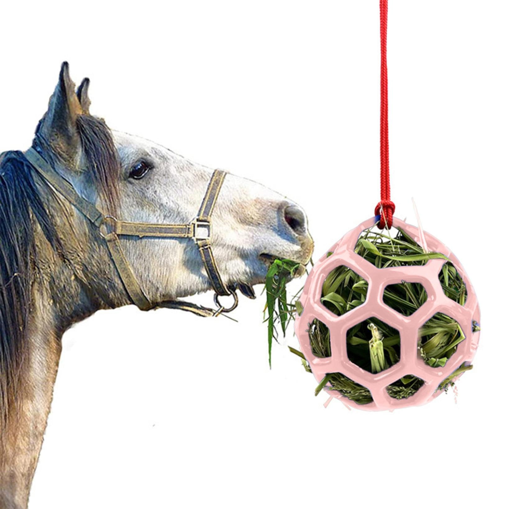 Horse Treat Ball 2Pcs Farm Stall Hanging Feeder Toy Ball for Horses Hay Ball for Horses for Animal Enrichment Stretch-Resistant Design for Horse Goat Sheep (Pink)