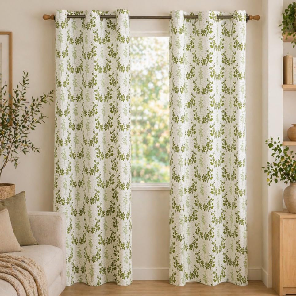 Image of HOMEMONDE Cotton Curtain Window 5 Feet Curtains Set of 2- Floral Printed Room Darkening Curtain with Eyelets - (60 Inches, Botanic Hush)