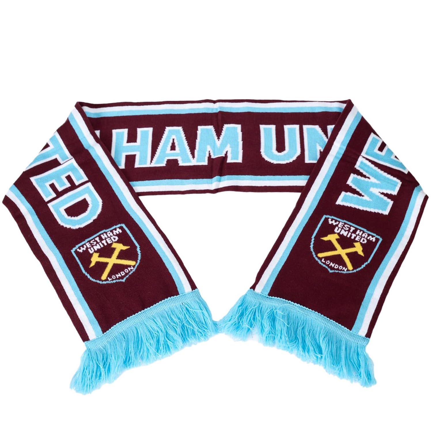 West Ham United FC Crest Jacquard Scarf (One Size) (Claret Red/Sky Blue)