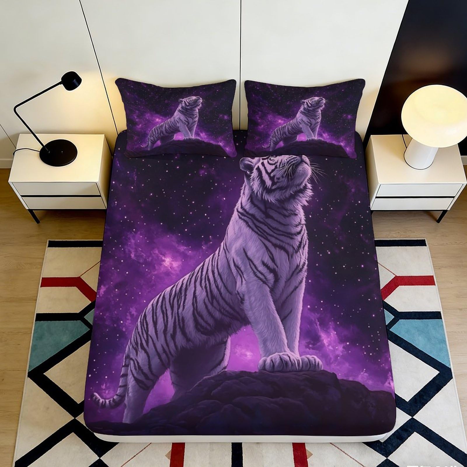 3D Printed Galaxy Starry Sky Fitted Sheet Microfiber Purple Cosmic Nebula Mattress Cover for Bedroom Decor 120x200x25cm