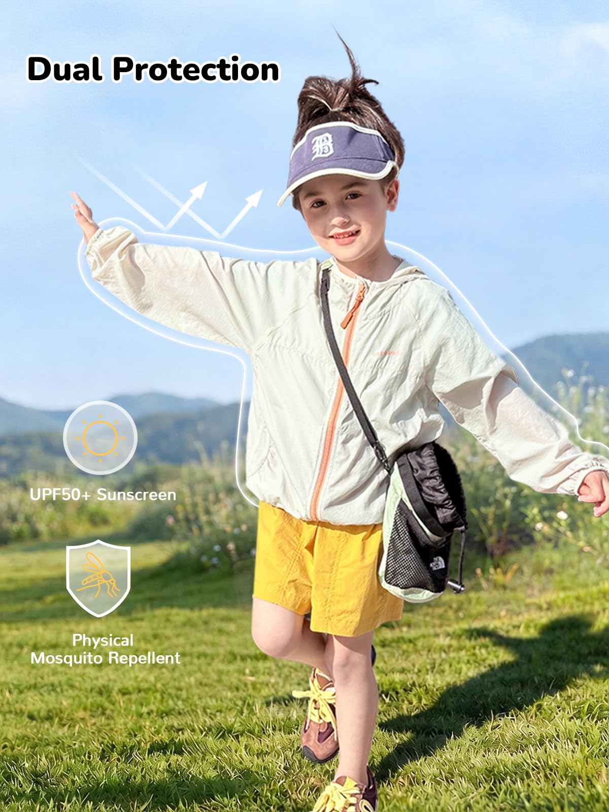 Miipat Chaqueta con Capucha de Verano para Niña, Ligera Chaqueta Protección Solar UPF 50+ Impermeable Secado Rápido Camiseta de Sol Tops y Cremallera para Niños