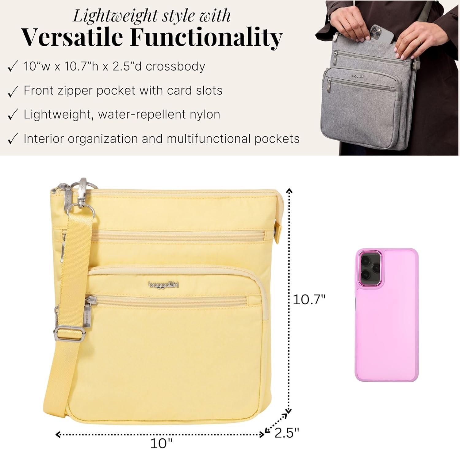 Baggallini Out and About Crossbody Bag for Women - 10"x10.7" Lightweight Travel Handbag w/RFID Card Slots - Image 2