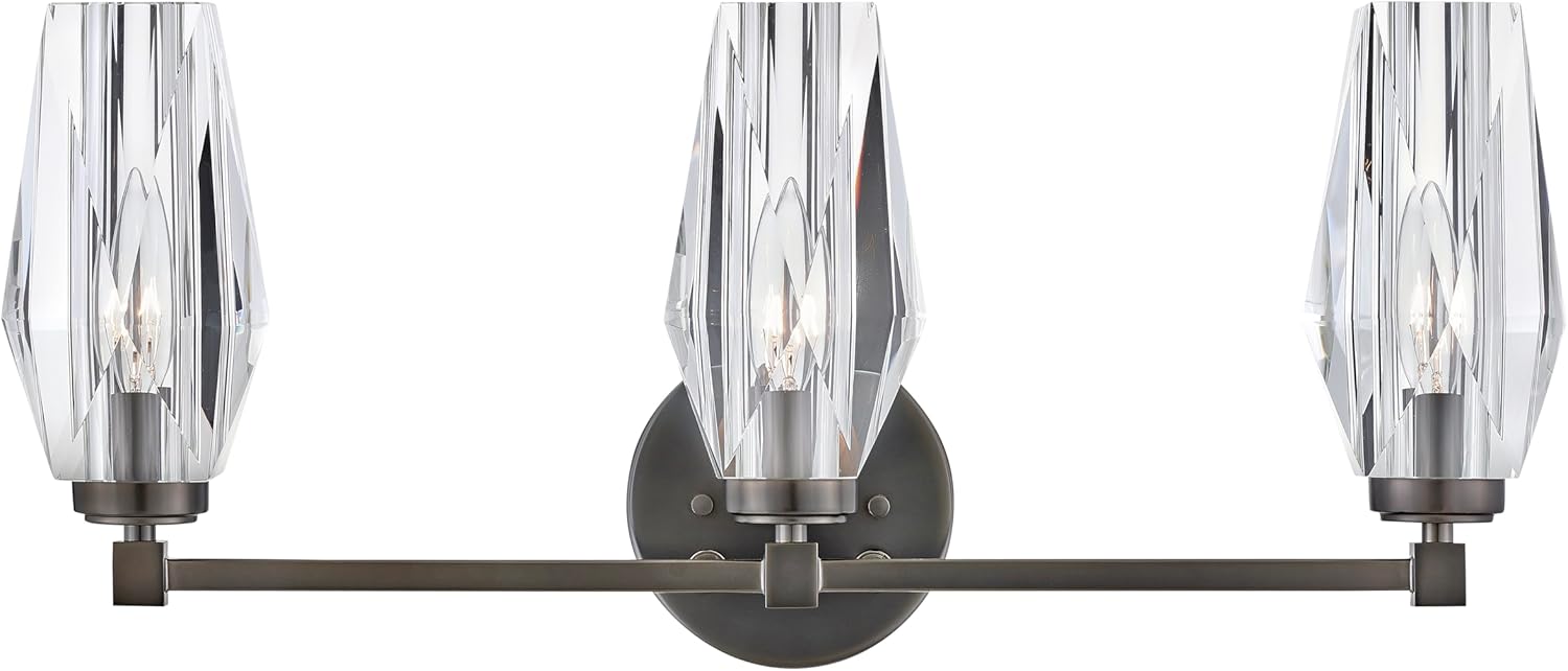 Hinkley 52483BX Ana Three Light Bath Vanity Fixture, Modern Glam Style, Faceted Heavy-Cut Diamond-Shaped Crystal Shade, in Black Oxide