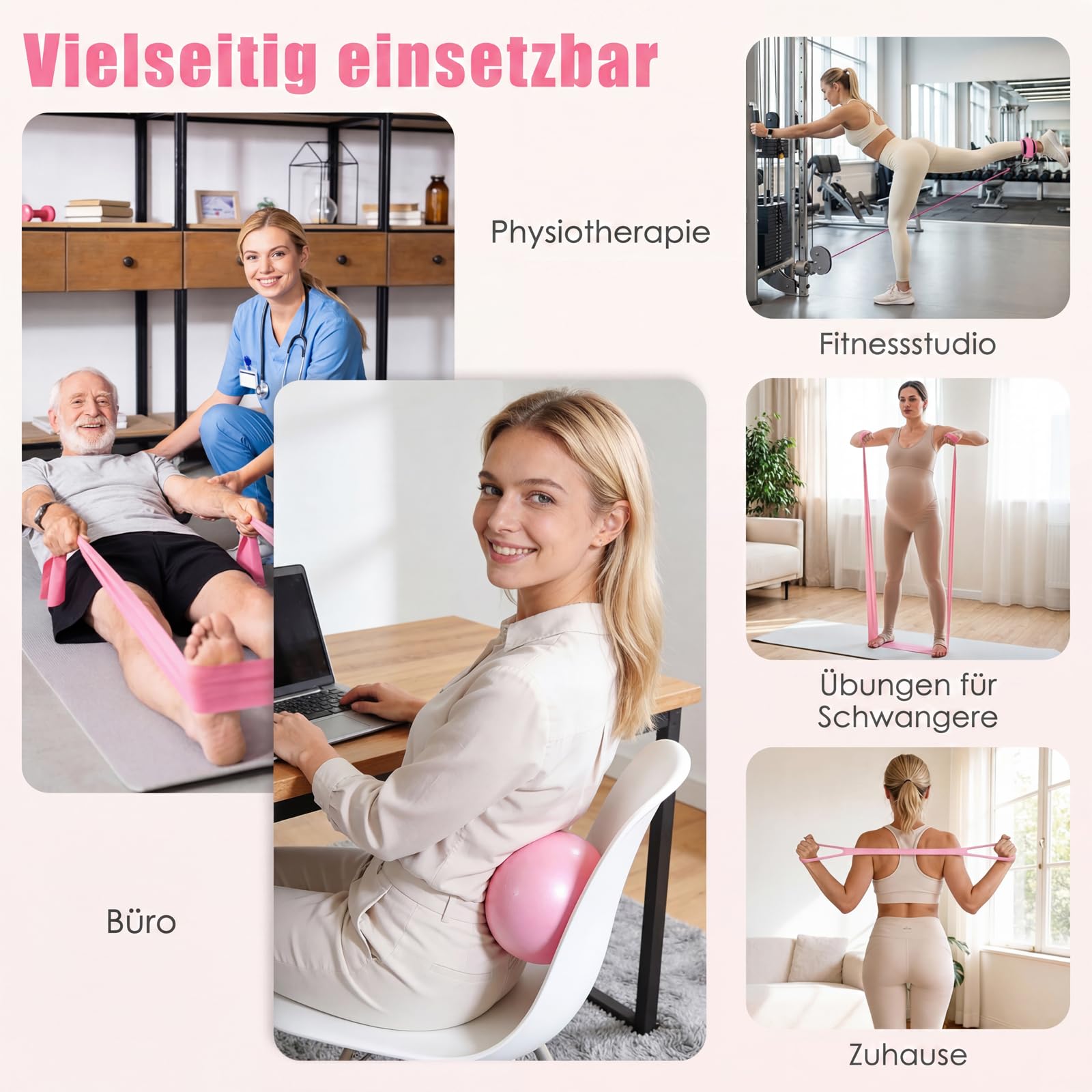 Pilates Set für Damen – Heimtrainings-Set mit Pilates Ring, Fitnessball, Widerstandsbänder mit Knöchelmanschetten, Anti-Rutsch Socken, Massageball – Pilates Zubehör für Yoga & Ganzkörper-Workout