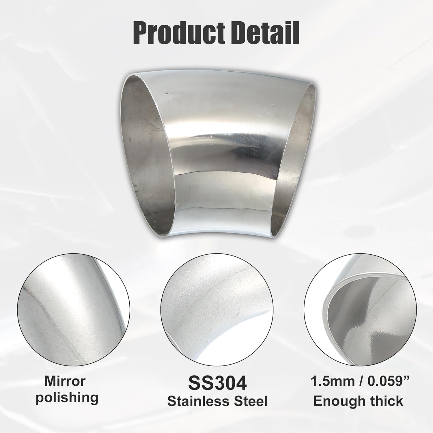 X AUTOHAUX OD 6" 45 Degree Mandrel Bend Exhaust Elbow Pipe SS304 Stainless Steel Bend Tube 16GA /.060" Wall Thickness Exhaust Piping for Car Exhaust Pipe Elbow Modified 2pcs
