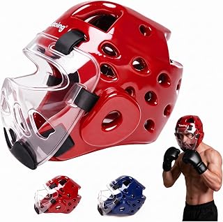 Kids Adults Taekwondo Helmet Karate Headgear with Removable PC Face Shield Eva High-Density Foam Multiple Vents for Sparring Grappling Muay Thai Kickboxing MMA Karate Taekwondo Training