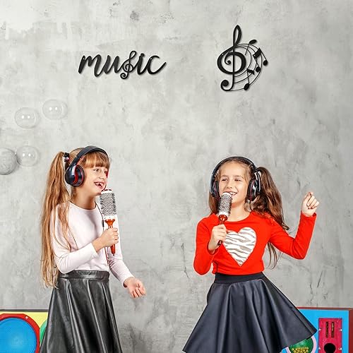 Miniatura 5 de Zhengmy 2 piezas de notas musicales decoración de pared de metal negro agudos claves musicales notas musicales arte de pared colgante musical