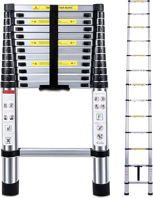 Acrohome Telescopic Ladder 3.8M Multi-Purpose Aluminium Telescoping Ladder Extension Extend Portable Ladder Foldable Ladder EN131 and CE Standards(3.8M/12.5Ft)