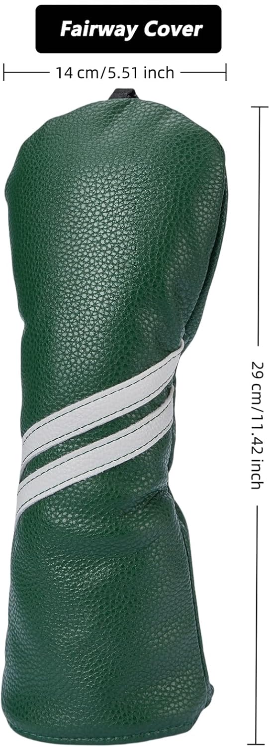 Golf Club Classic Stripes Driver, Fairway Wood and Hybrid Head Cover | Gbourly Vintage PU Leather Headcover, Green and White Available