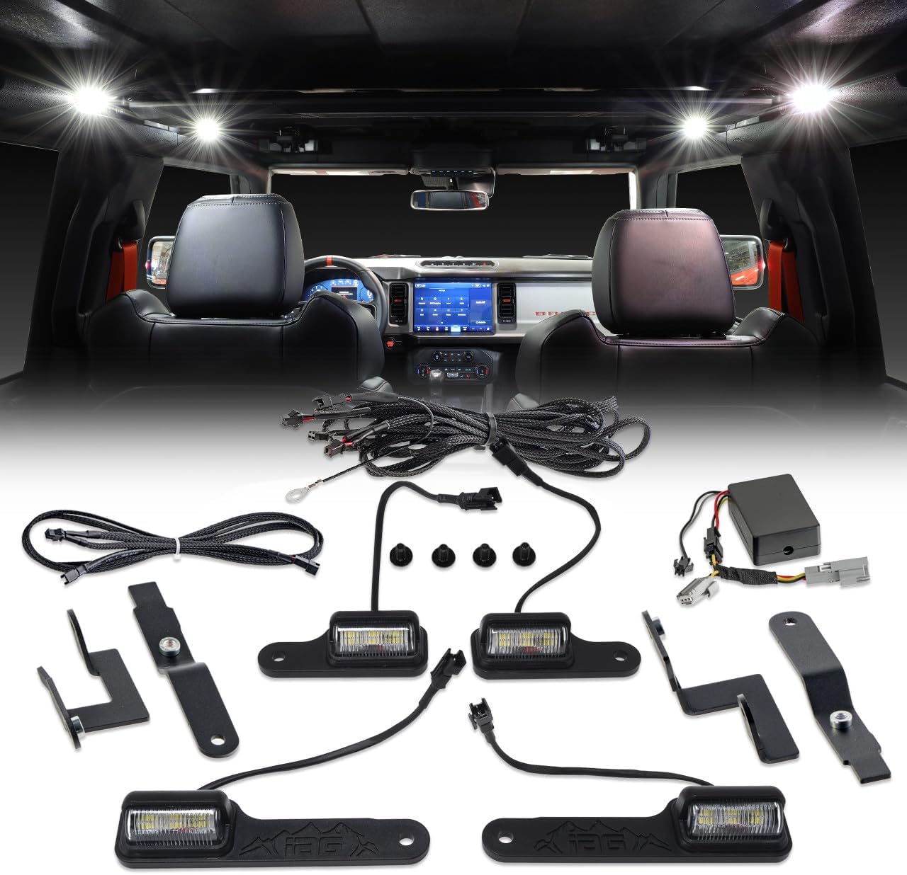 IAG 4PC Interior LED Dome Light Kit V2 w/Harness for Ford Bronco 2021+ 4 Door Hardtop (includes mounting brackets)