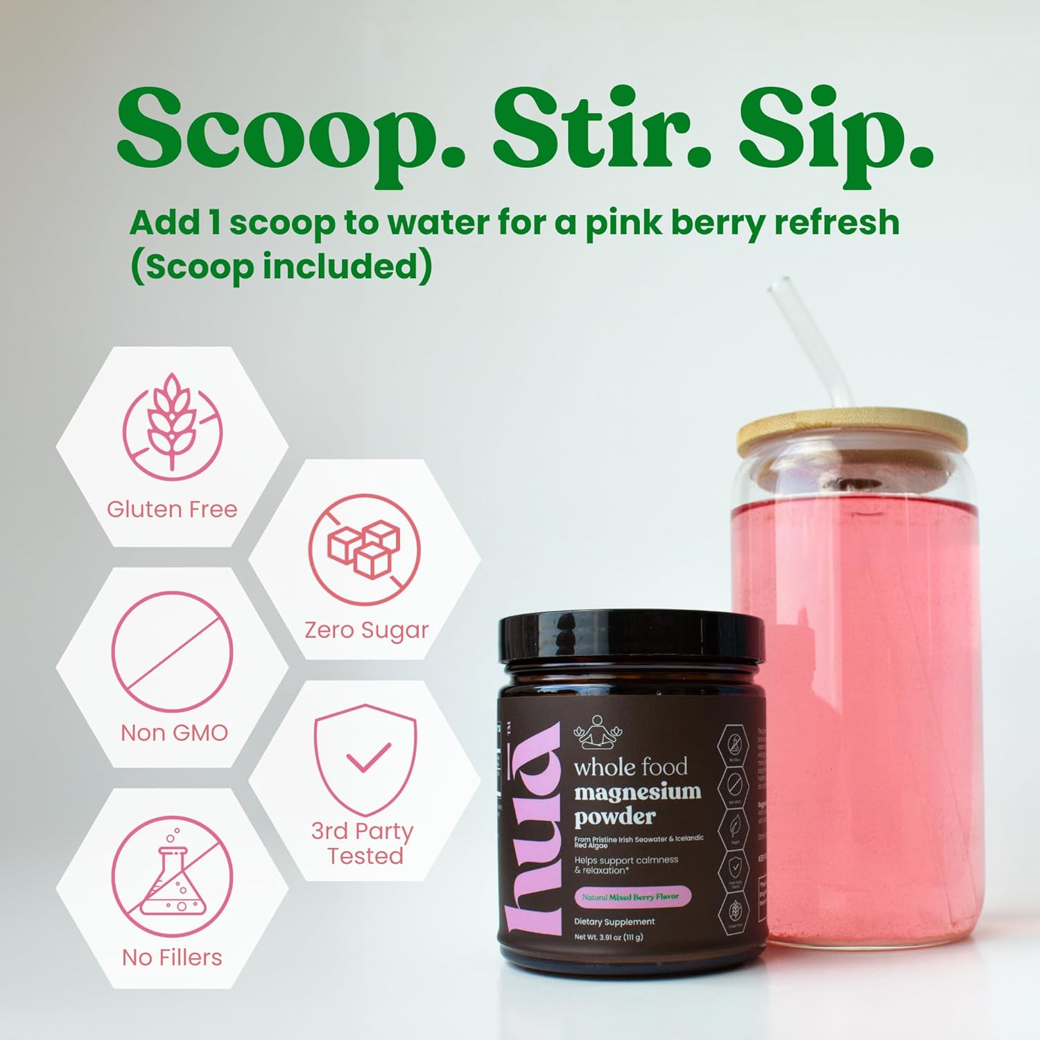 Whole Food Magnesium Powder (30 Servings) | from Ocean Sea Water & Icelandic Red Algae | Helps Sleep, Brain Function & Heart Health | Mixed Berry Flavor