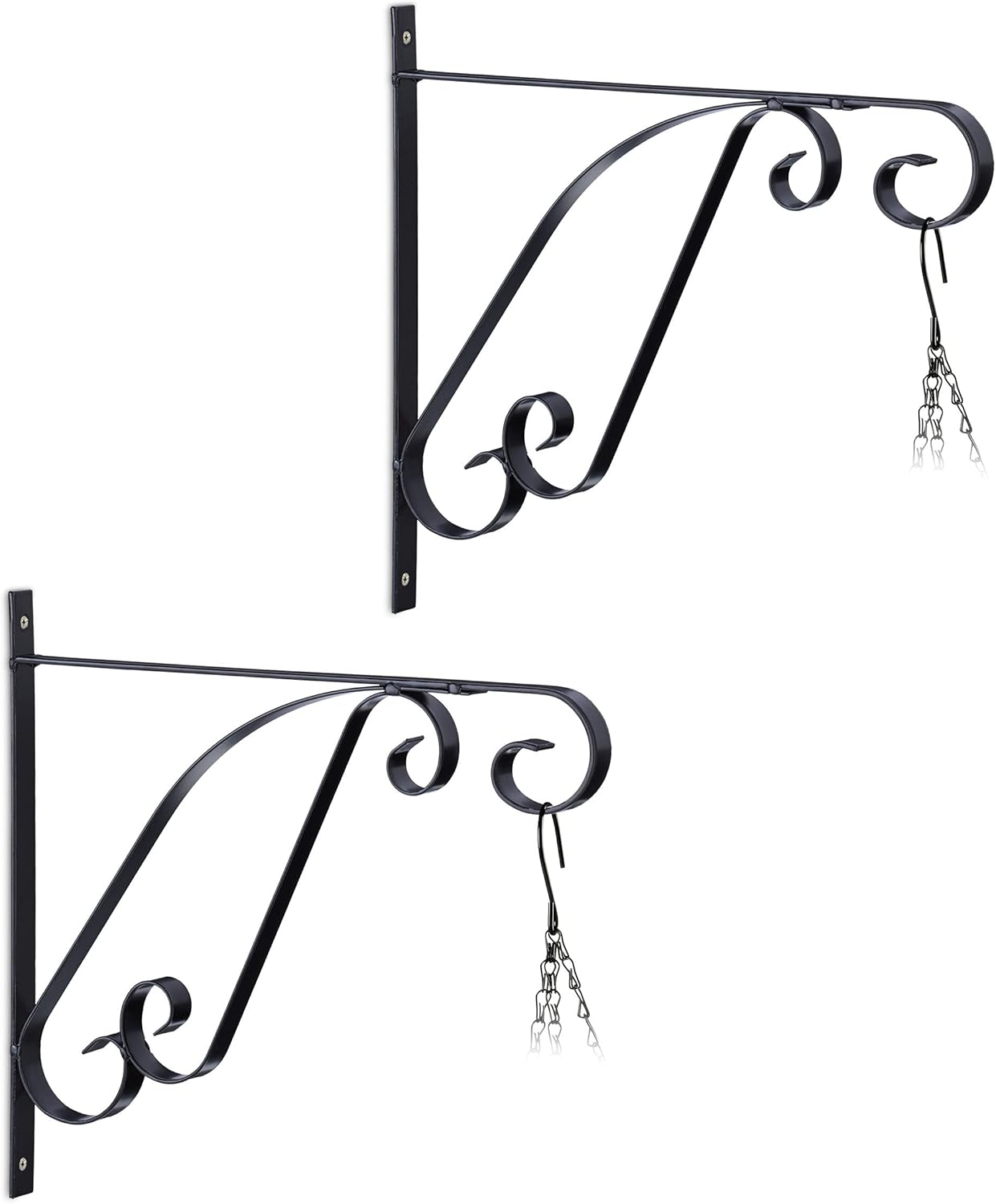 Relaxdays Hanging Basket Brackets, Set of 2, Wall-Mounted Hooks, 28 x 30 x 2 cm, Flower & Plant Pot Hanger, Iron, Black