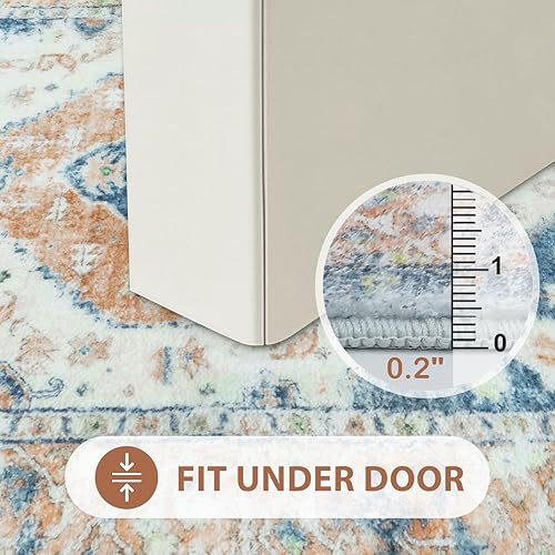 Miniatura 4 de Uphome Tapete de baño azul bohemio envejecido, oriental, suave, lanudo y antideslizante, lavable a máquina, vintage, tribal, pequeño, para baño,