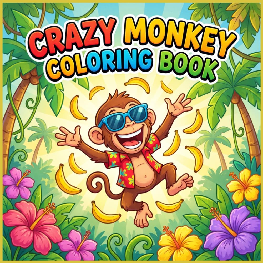 Crazy Monkey Coloring Book for Kids Ages 3 to 12: Bold and Easy Fun Pages with Silly Monkeys Bananas Jungle Adventures and Funny Monkey Scenes