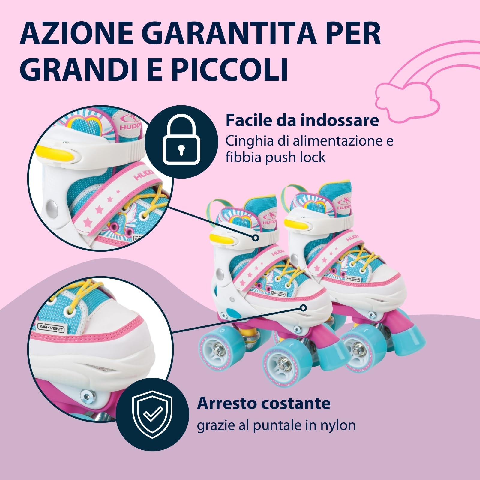 HUDORA Pattini a rotelle Wonders regolabili su 4 misure per bambini fino a 60kg in nylon