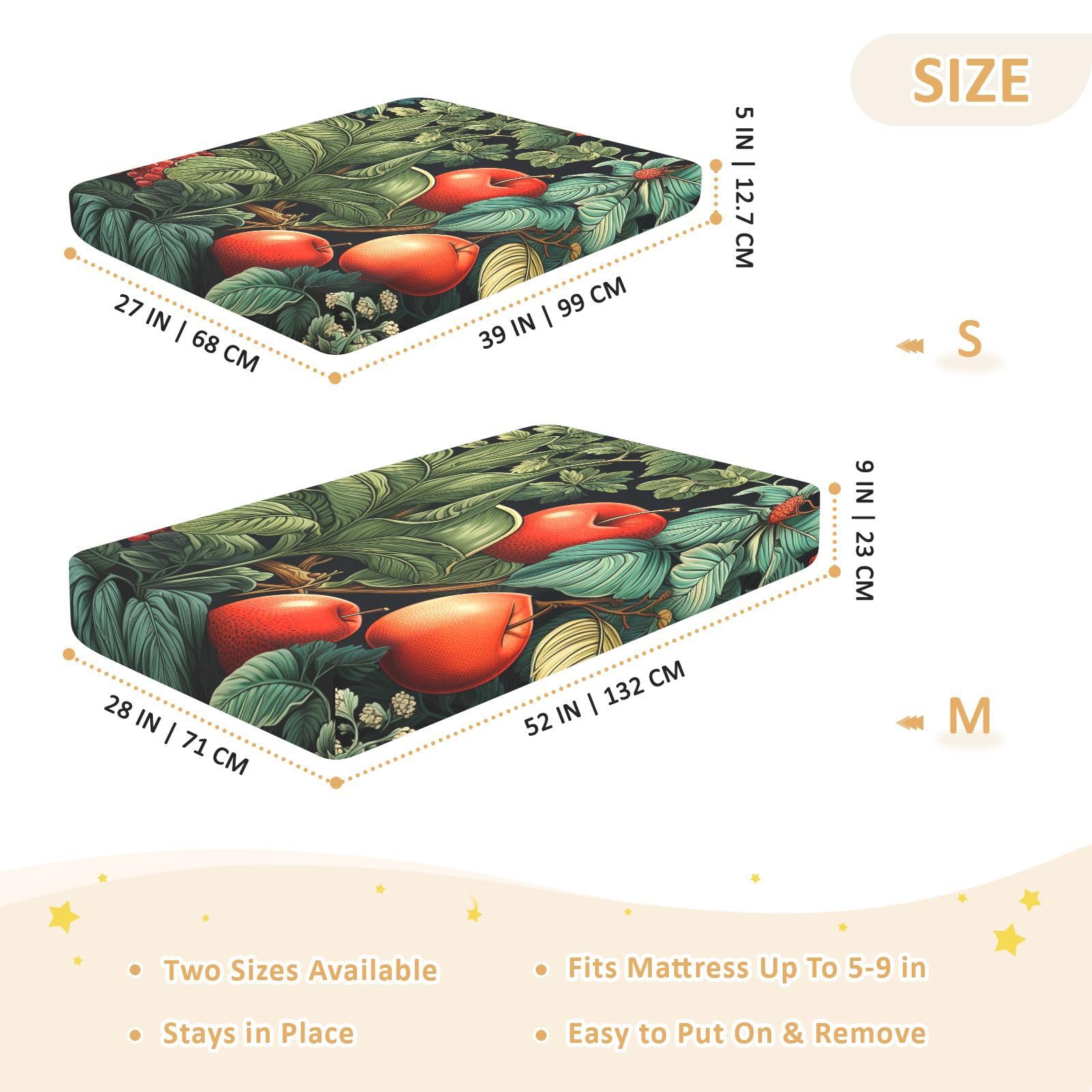 Pomme Rouge Feuilles Vertes Drap Housse pour Lit BéBé en Coton Doux,Adapté au Matelas Parc