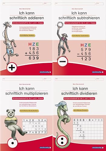 Ich kann schriftlich addieren, subtrahieren, multiplizieren und dividieren im Set: 4 Schülerarbeitshefte für die 3. und 4. Klasse zum selbstständigen Erlernen der schriftlichen Rechenverfahren