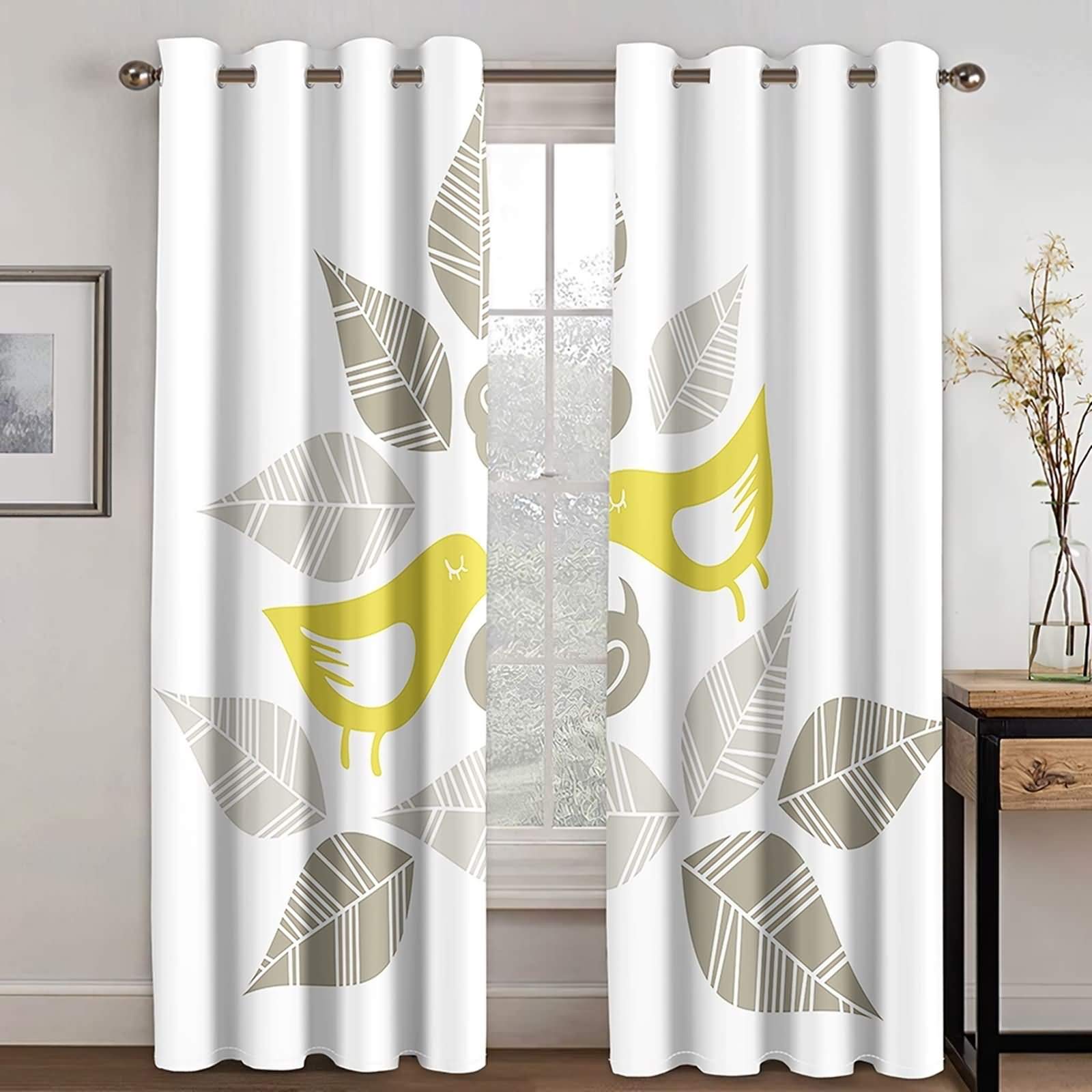 Rideau imprimé oiseaux feuilles pour chambre occultant KnSam