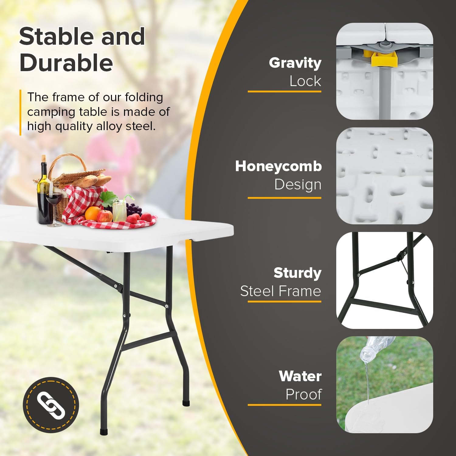 Folding Table 6FT Portable Heavy Duty Plastic Camping Table Foldable Tables Plastic Dining Tables Indoor Outdoor for Camping, Picnic and Party, White