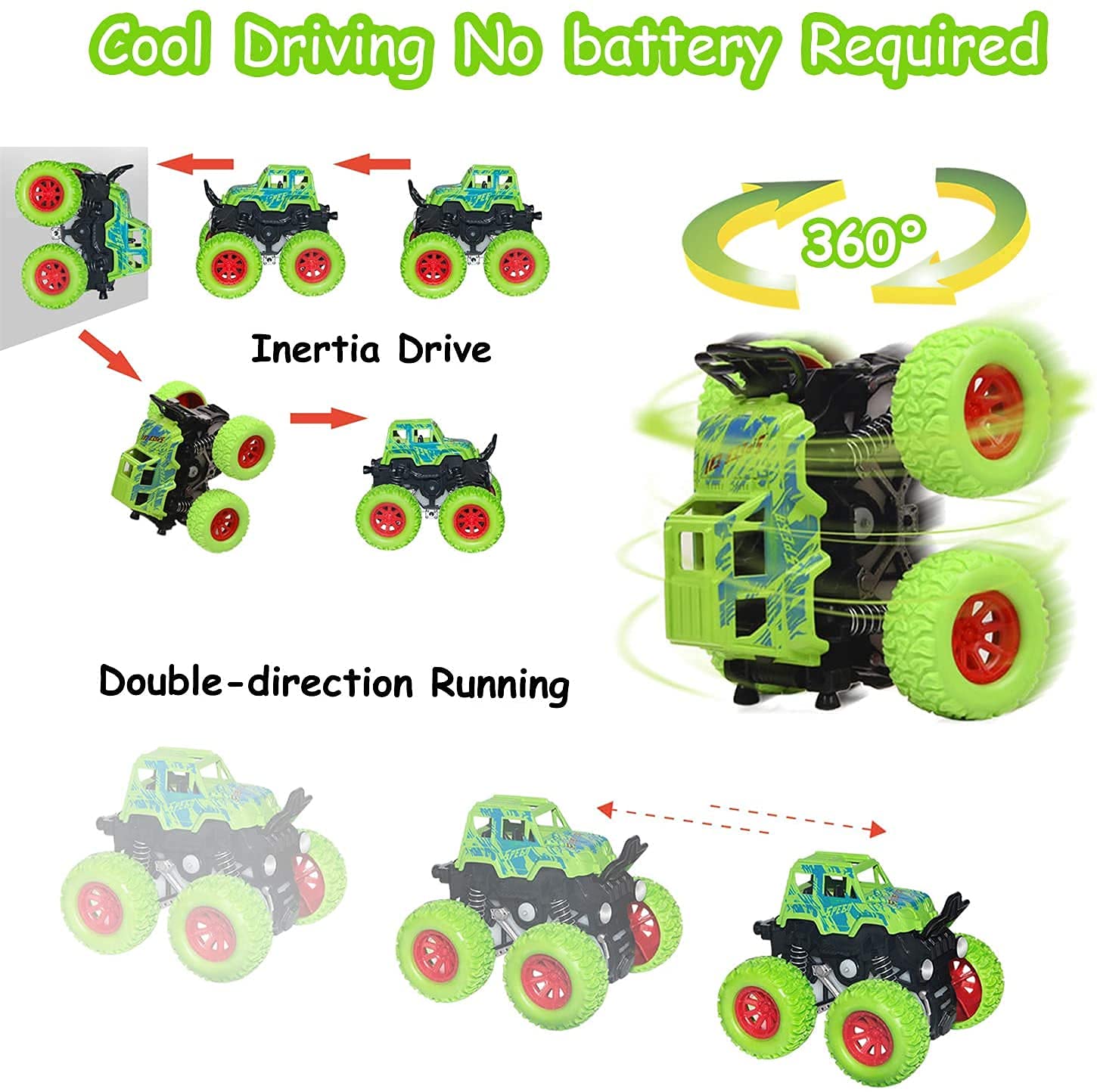 VELOCIOUS 4WD Mini Monster Trucks Friction Powered Cars for Kids Big Rubber Tires Baby Boys Super Cars Blaze Truck Children Gifts Toys (Set of 2pc) 1