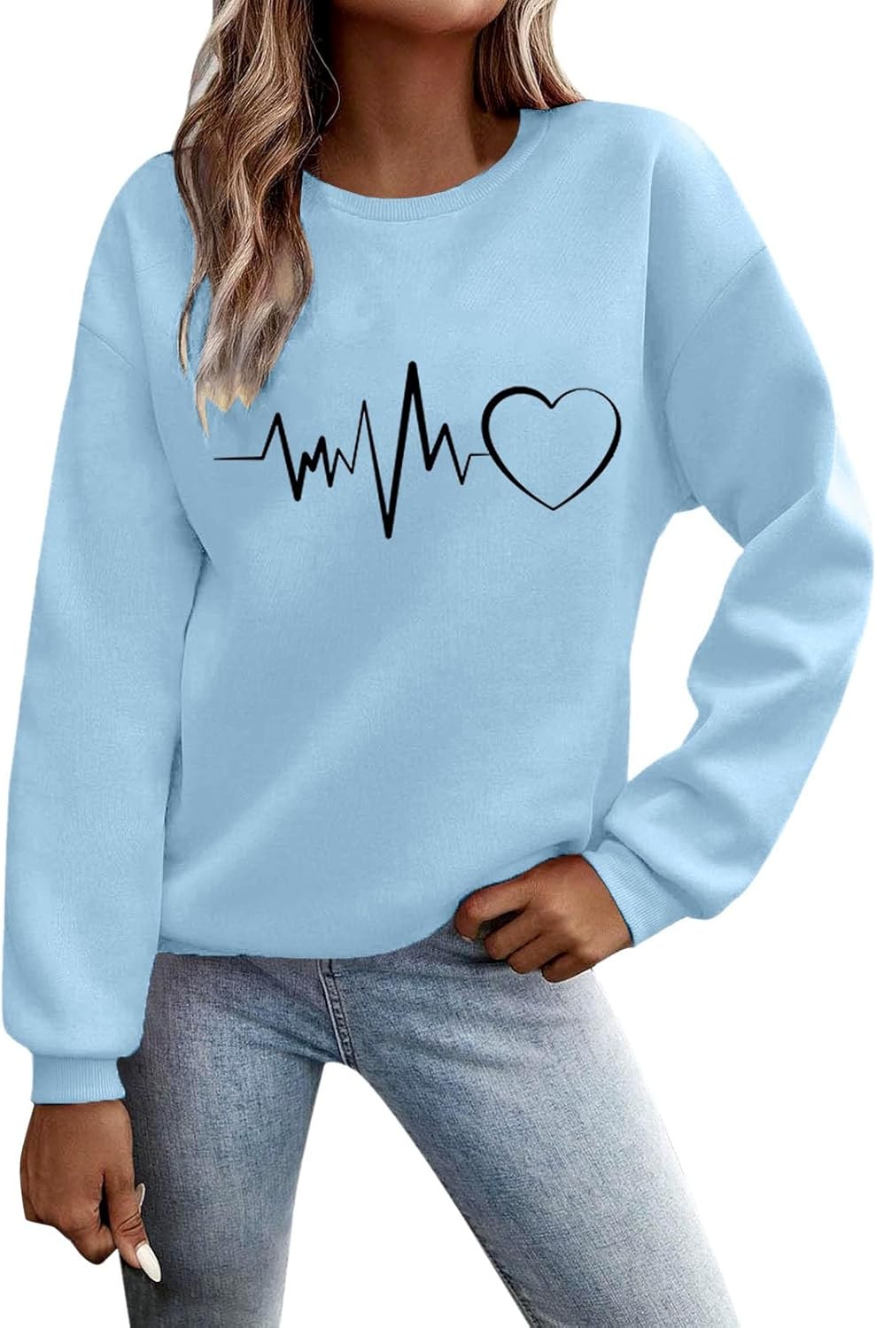 Sweat-shirt Femme Col Rond - 70% Coton, Imprimé Cœur Et Lettres - Coupe Confortable, Tailles S à XXL