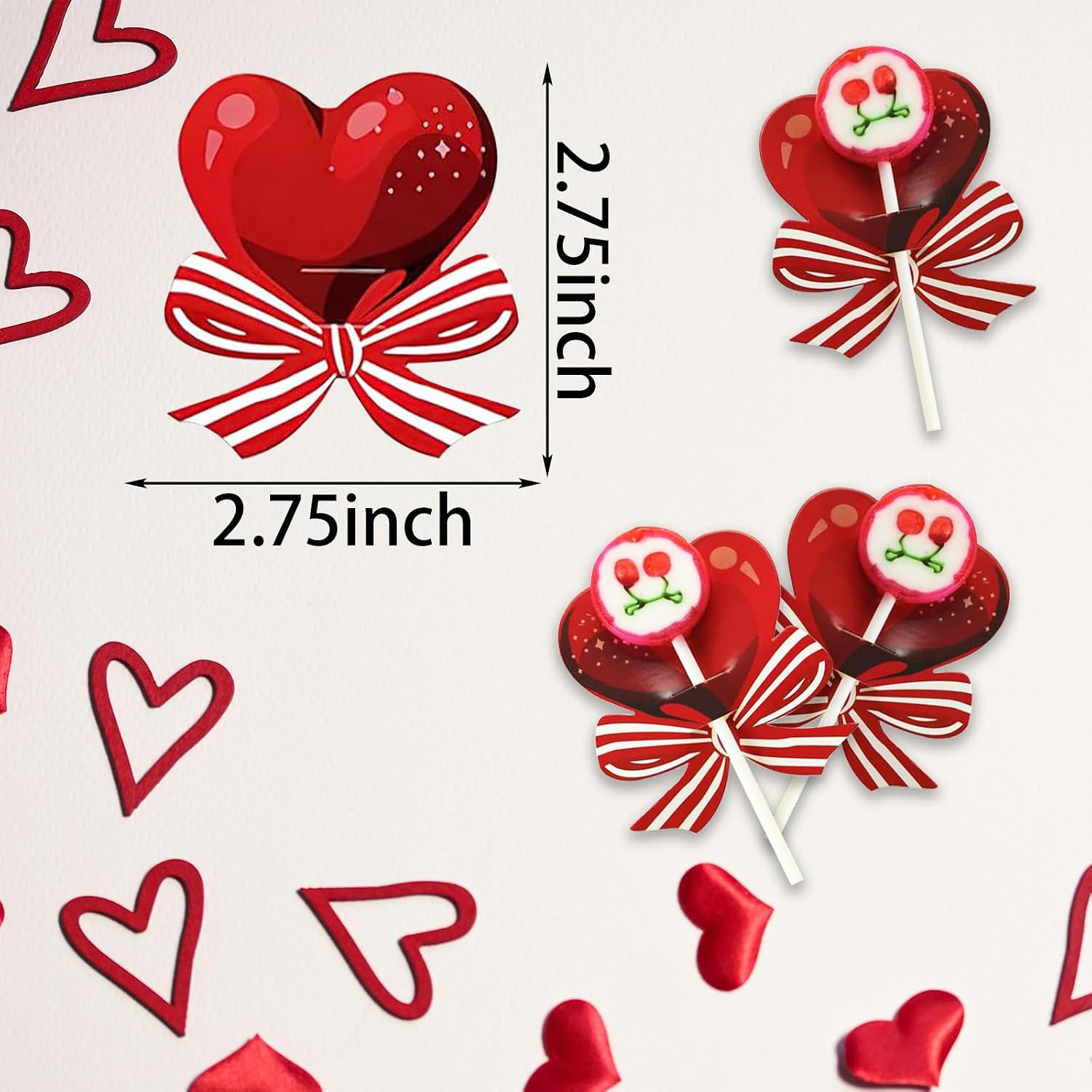 Valentine's Day Lollipop Candy Holder Paper Cards Bow Sugar Card, 100Pcs
