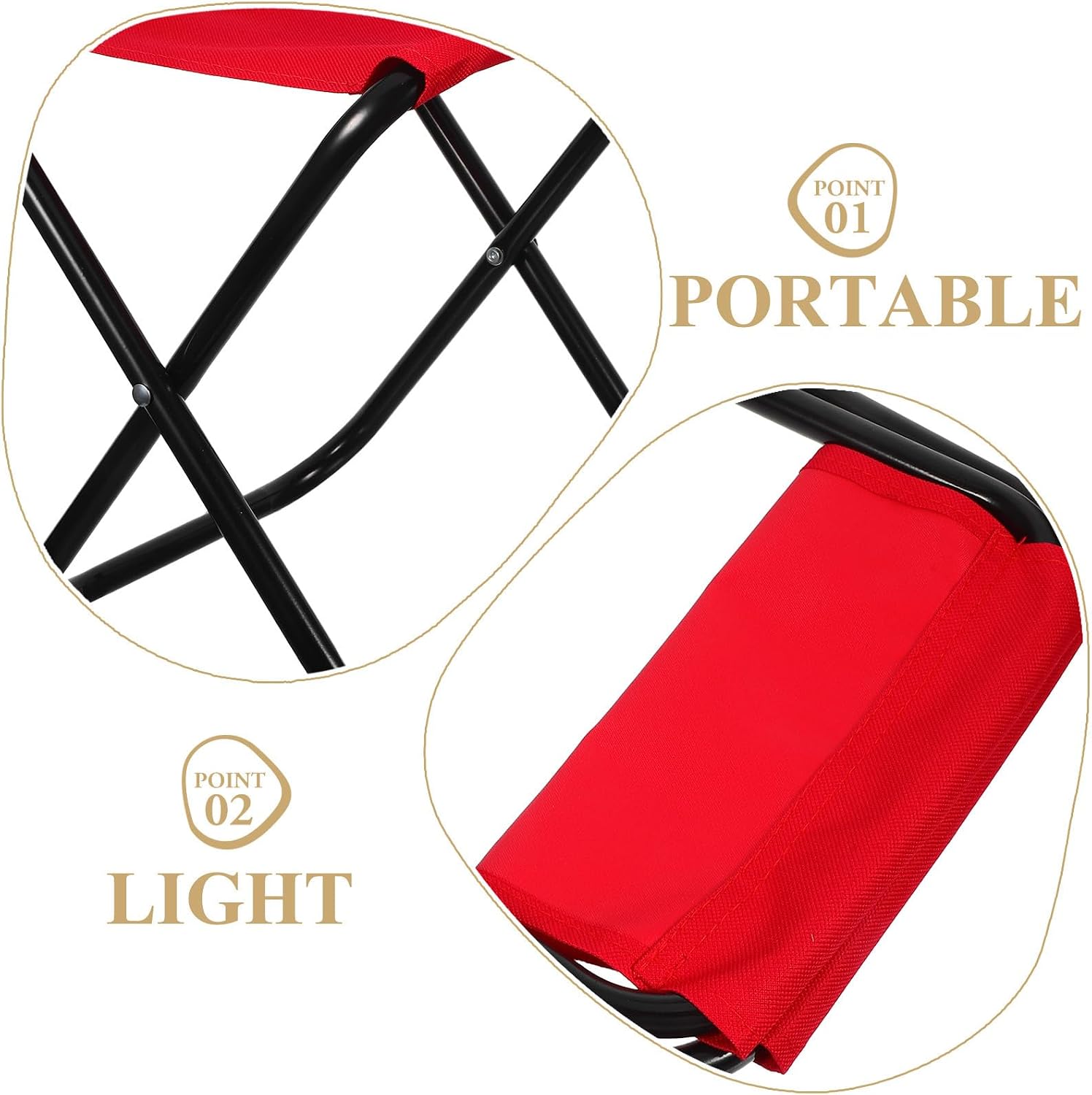 KICHOUSE Portable Foldable Stool Mini Camping Chair Lightweight Household Folding Stool Outdoor Fishing Hiking Seat