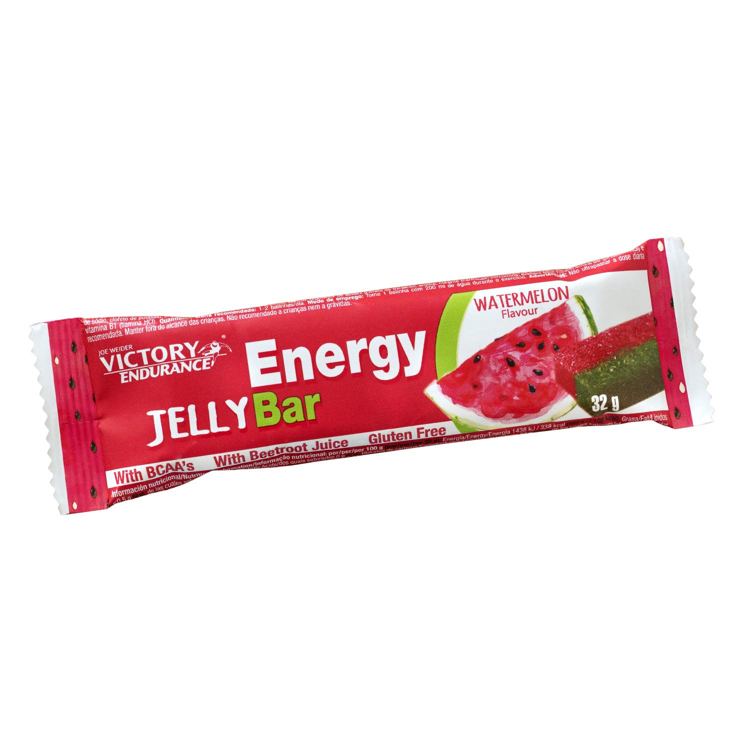 VICTORY ENDURANCE Energy Jelly Bar Sandía; 32g x 24 barritas Aportan vitaminas, minerales y zumo de remolacha; Sin Gluten