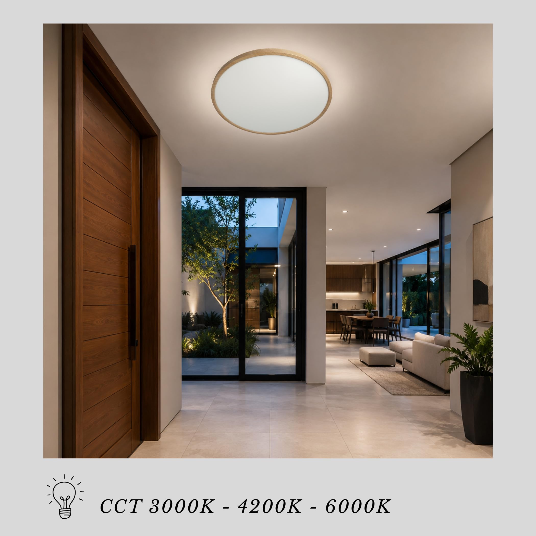 Jandei - Plafón LED 48W CCT, 60cm diámetro, acabado Madera, elegante, Lámpara Redonda. Perfecto para Casas, Salones, Dormitorios. Color blanco cálido 3000K y frío 6000K.