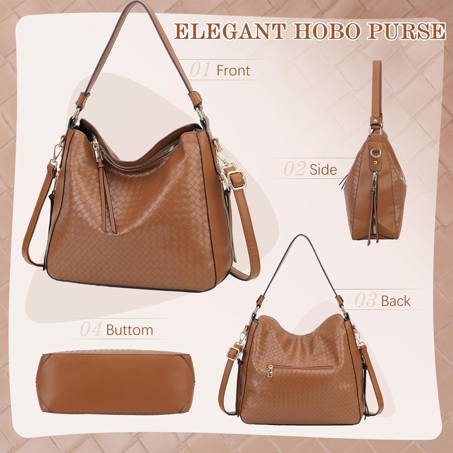 VX VONXURY Hobo Bags for Women, Faux Leather Tote Purse Ladies Handbag Medium Shoulder Bags with Side Pockets for Work Travel | Faux Leather, Ladies Handbag, Medium, with Side Pockets, for Work, Travel
